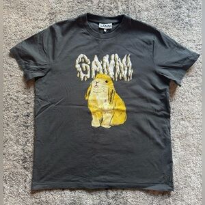 GANNI Grey Graphic Bunny Jersey T-Shirt Size Small